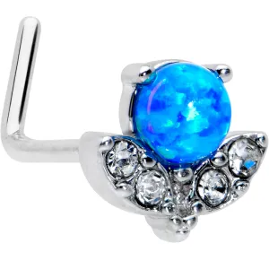 20 Gauge 1/4 Blue Synthetic Opal Style Flower L Shape Nose Ring
