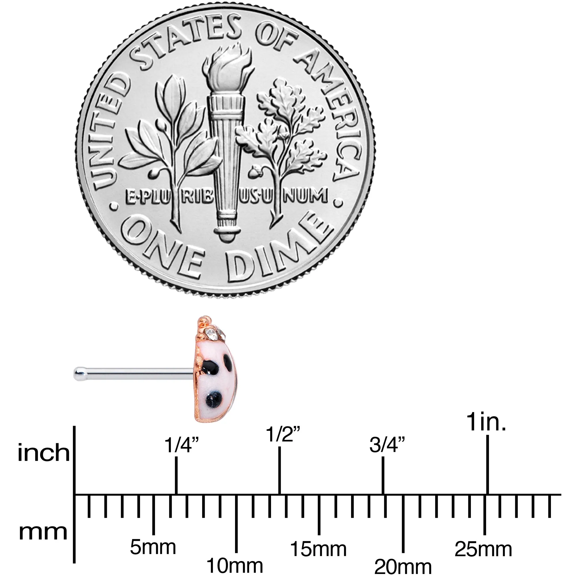 20 Gauge 1/4 Clear Gem Rose Gold Tone Lil Ladybug Nose Bone