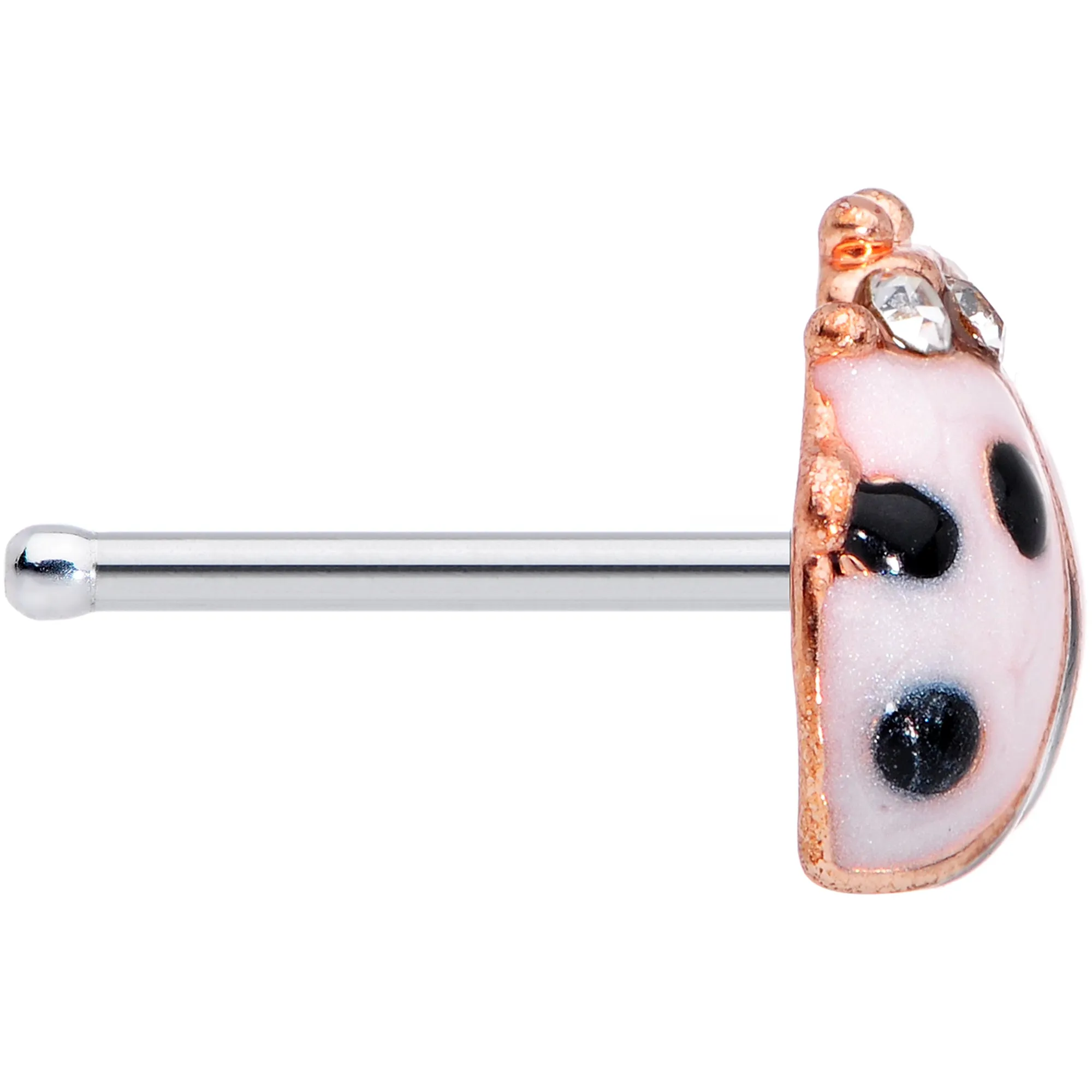 20 Gauge 1/4 Clear Gem Rose Gold Tone Lil Ladybug Nose Bone