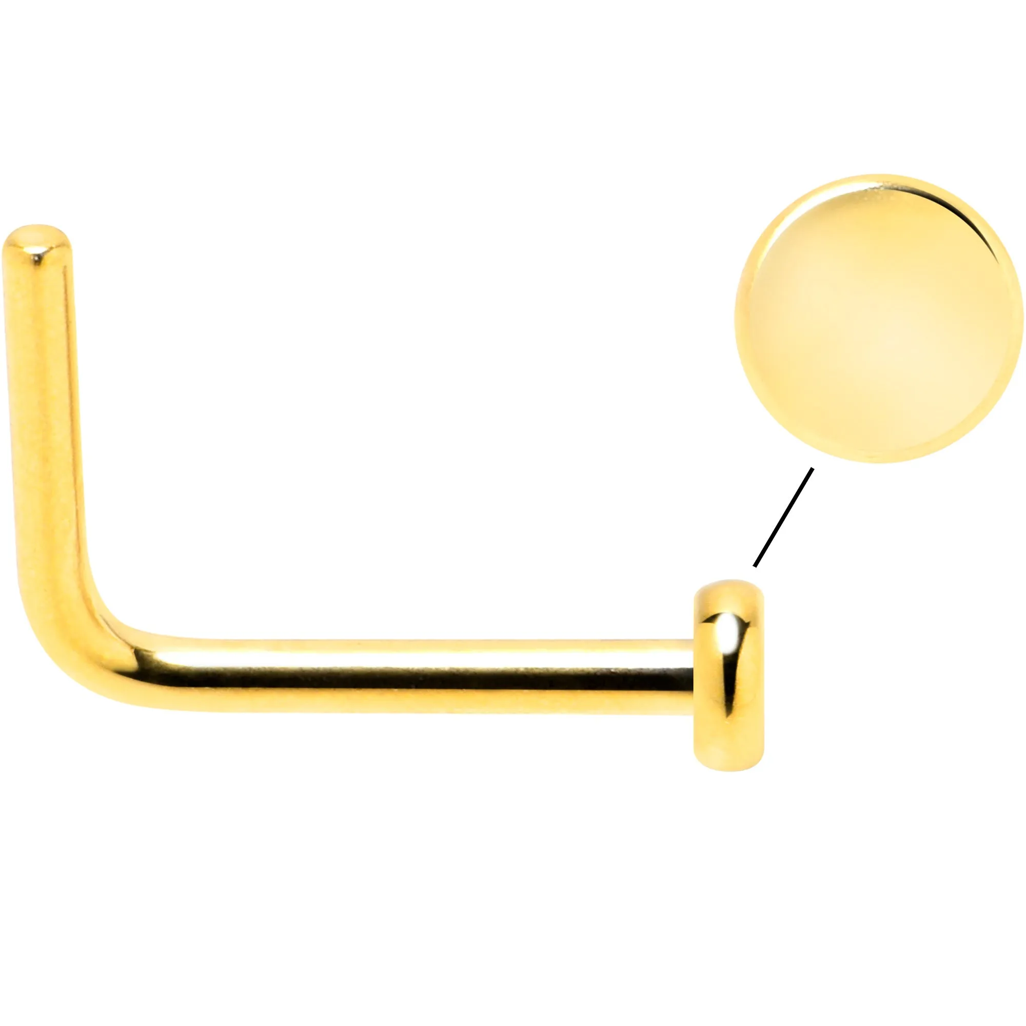 20 Gauge 1/4 Gold Tone ASTM F-136 Implant Grade Titanium 2mm Disc L Shape Nose Ring