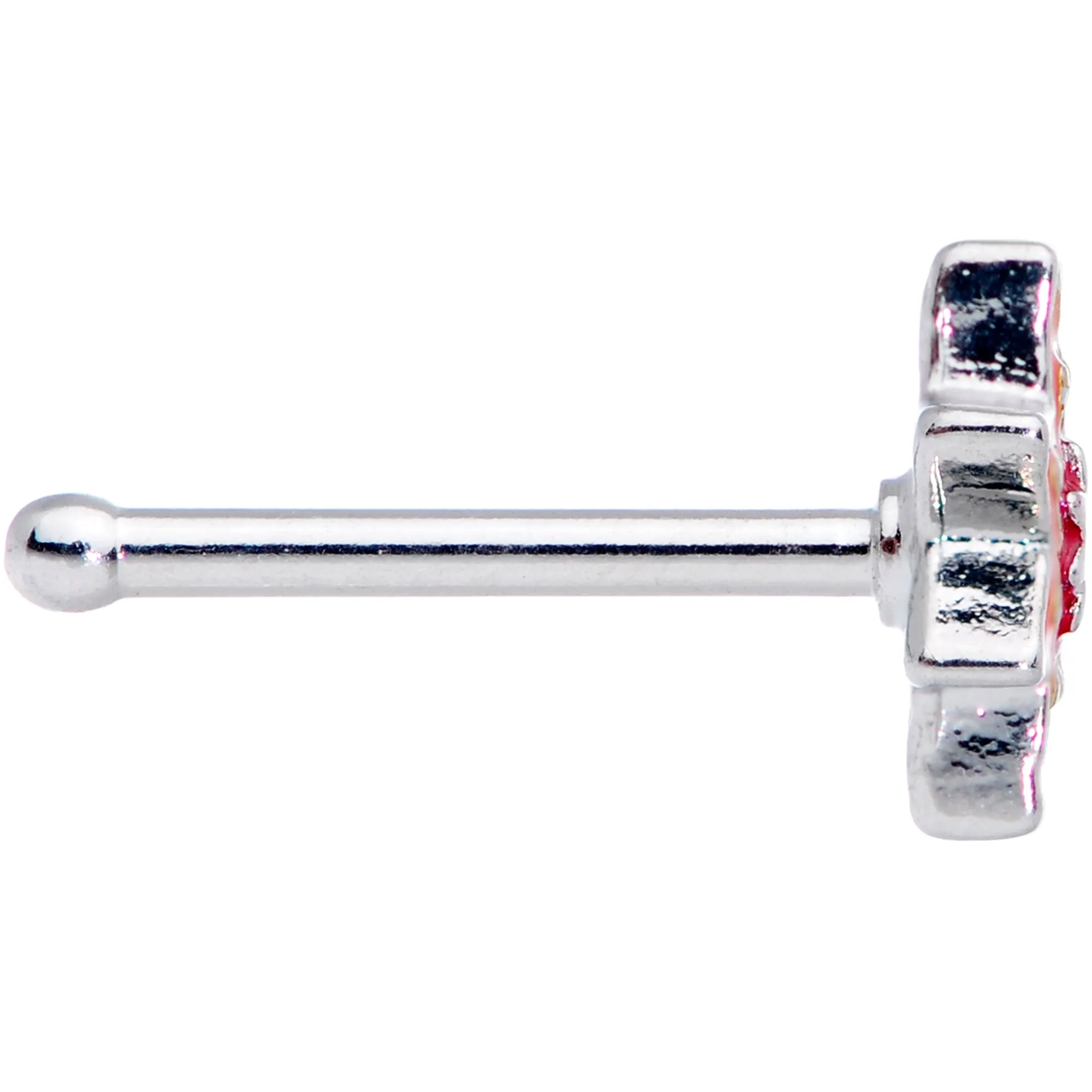 20 Gauge 1/4 Red Orange Fanciful Flower Nose Bone