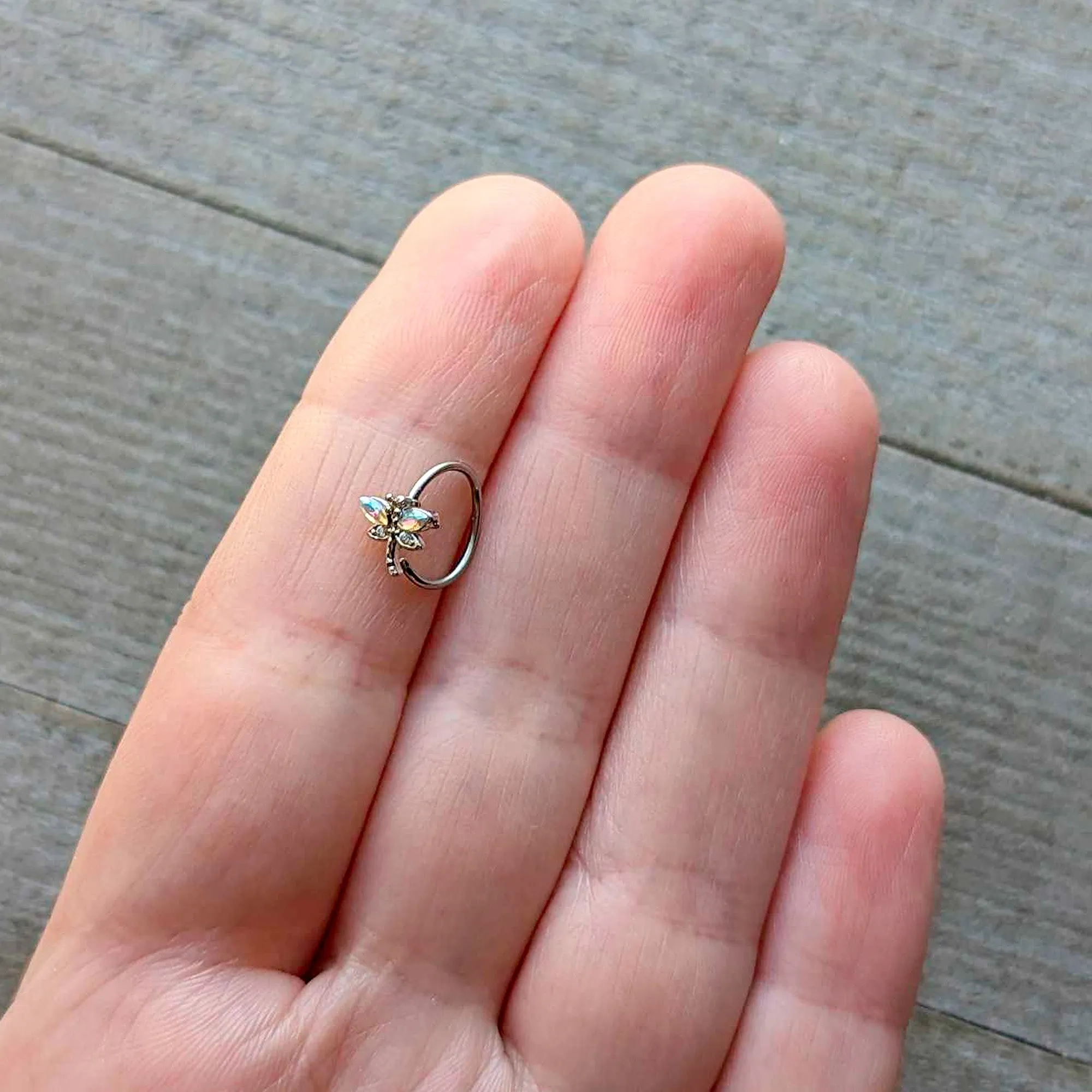 20 Gauge 5/16 Aurora CZ Gem Understated Dragonfly Nose Hoop