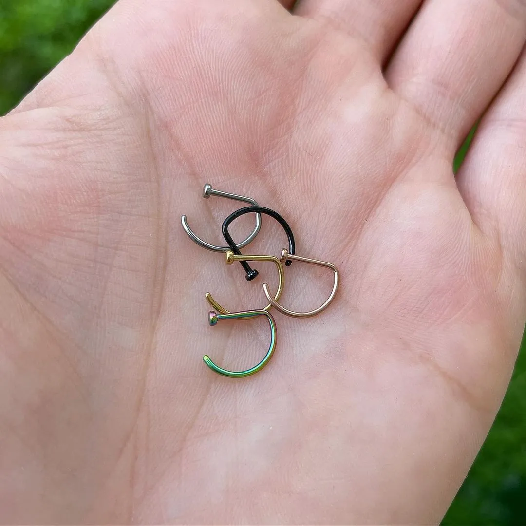 20 Gauge 5/16 Black Implant Grade Titanium D Shape Nose Hoop