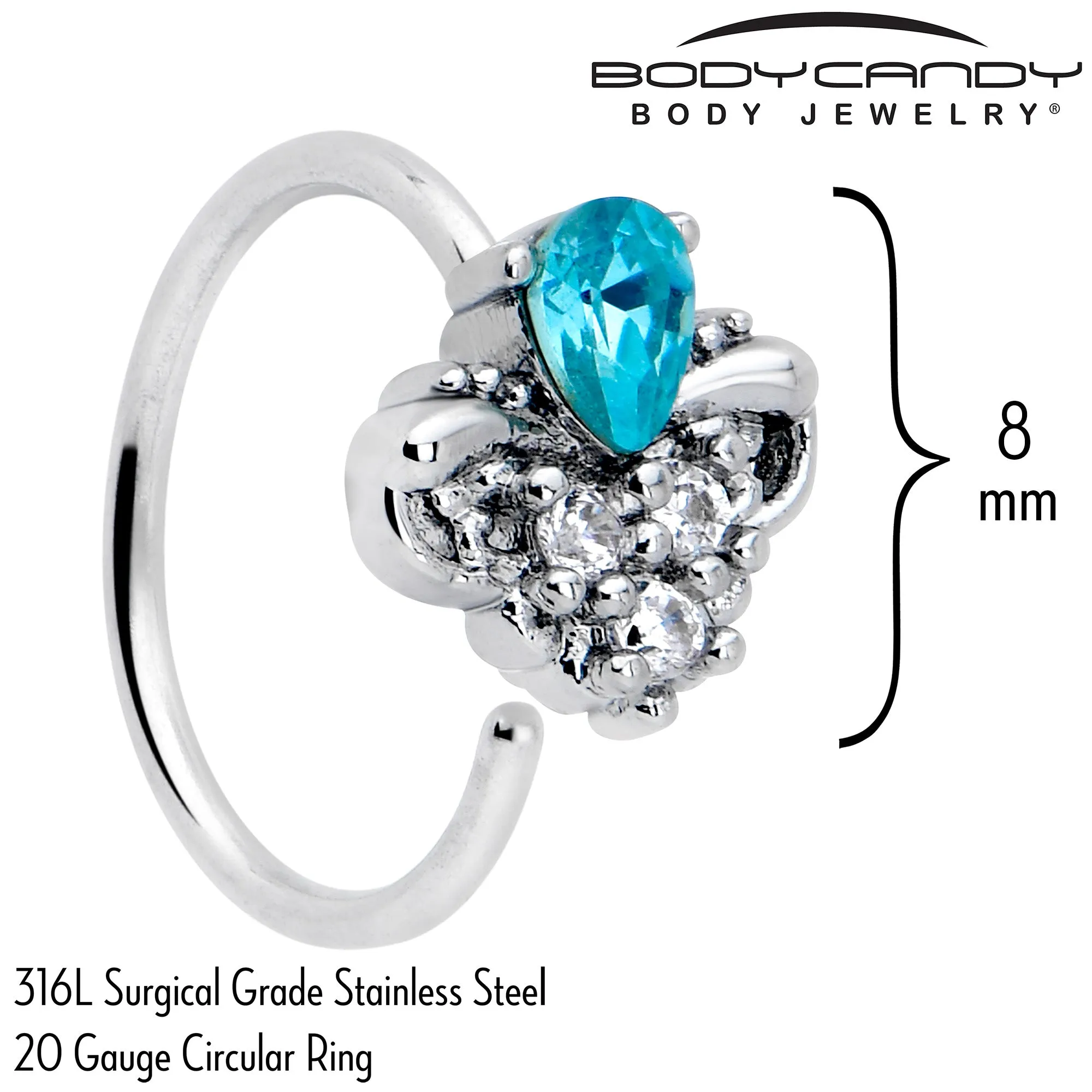 20 Gauge 5/16 Blue Gem Style Simplicity Nose Hoop