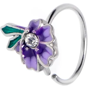 20 Gauge 5/16 Clear Gem Faerie Flower Purple Nose Hoop
