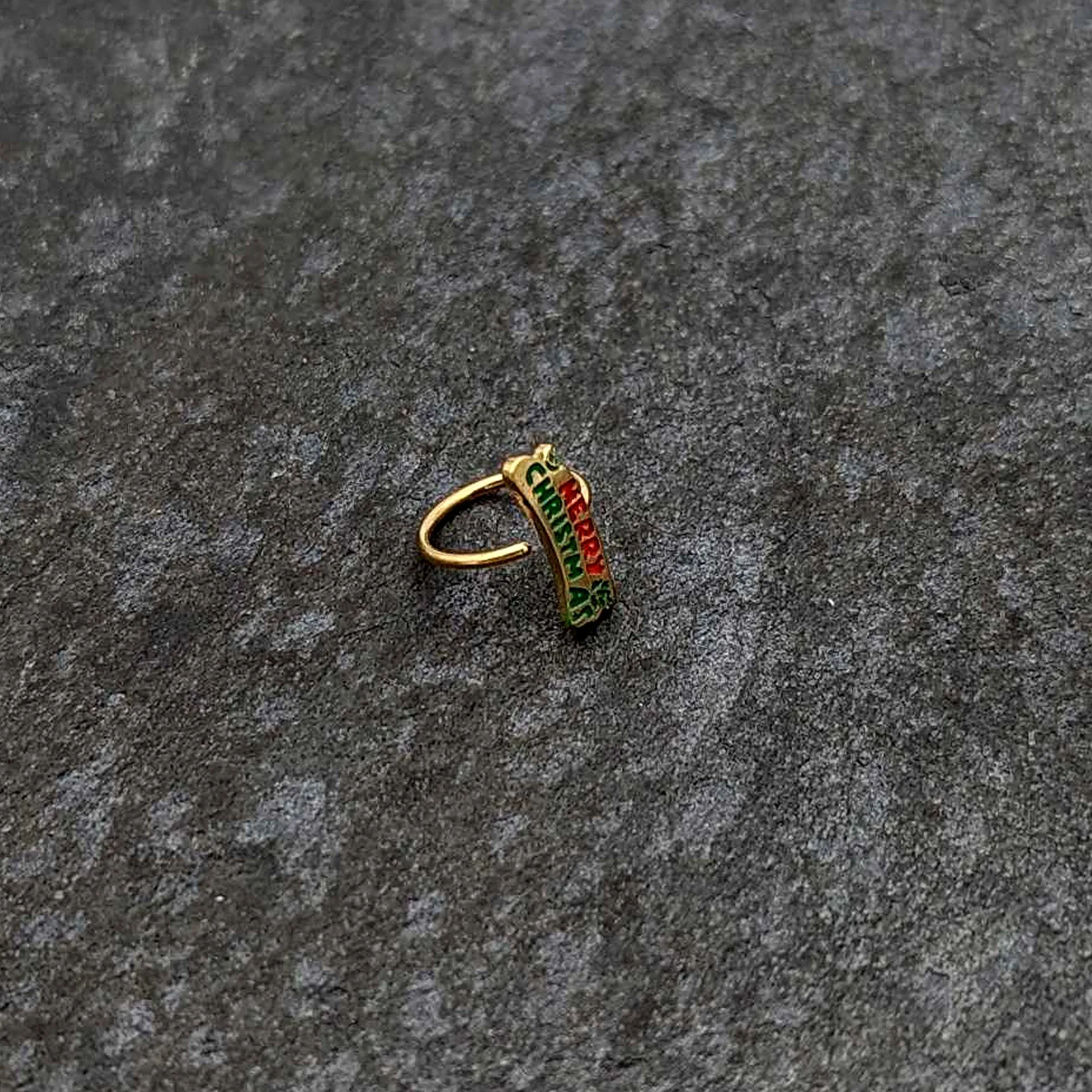 20 Gauge 5/16 Gold Tone Merry Christmas Inlaid Nose Hoop