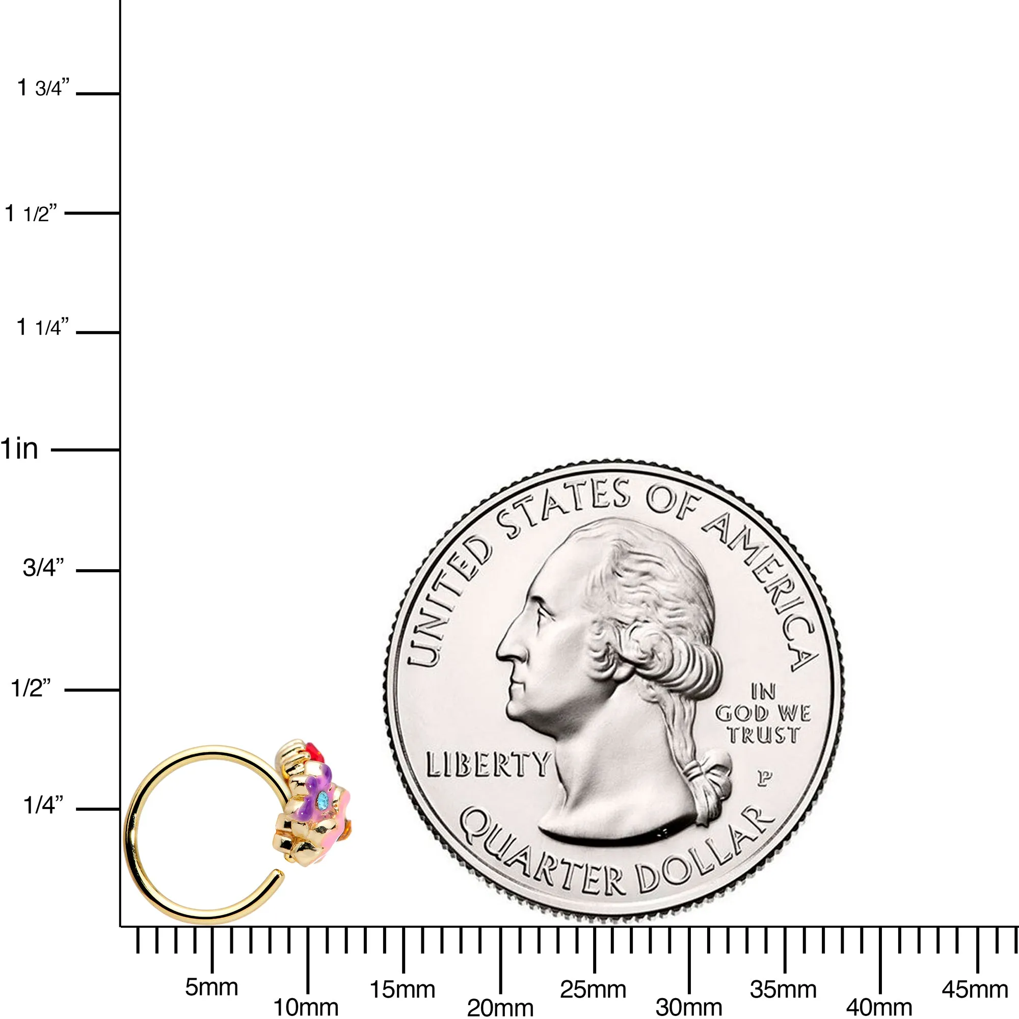 20 Gauge 5/16 Red Pink Gem Gold Tone Multi Flower Nose Hoop