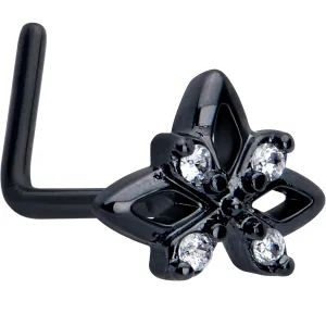 20 Gauge 7mm Clear CZ Gem Black Gothic Star L Shape Nose Ring