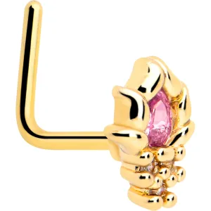 20 Gauge 7mm Pink CZ Gem Gold Tone Style Fire L Shape Nose Ring