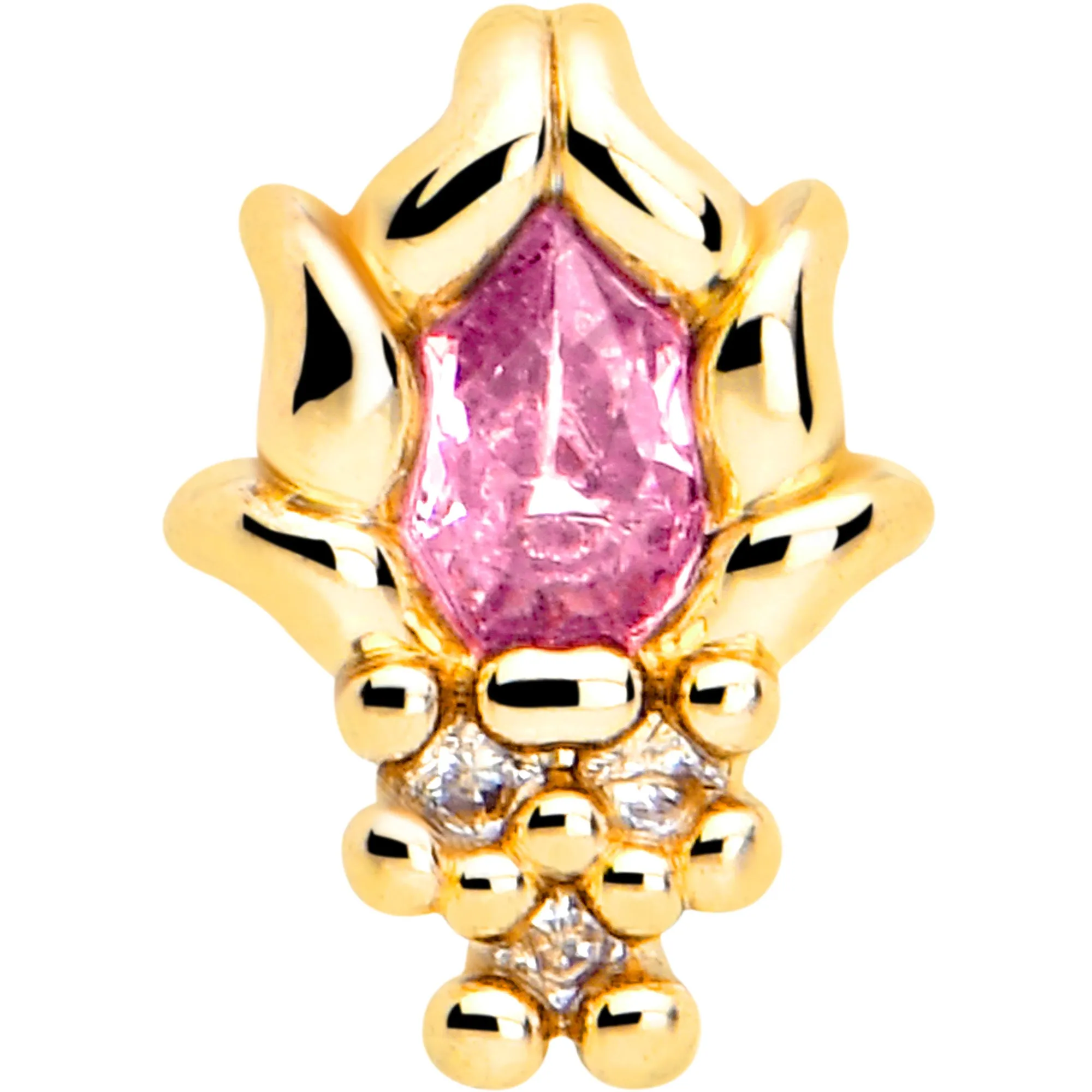 20 Gauge 7mm Pink CZ Gem Gold Tone Style Fire L Shape Nose Ring