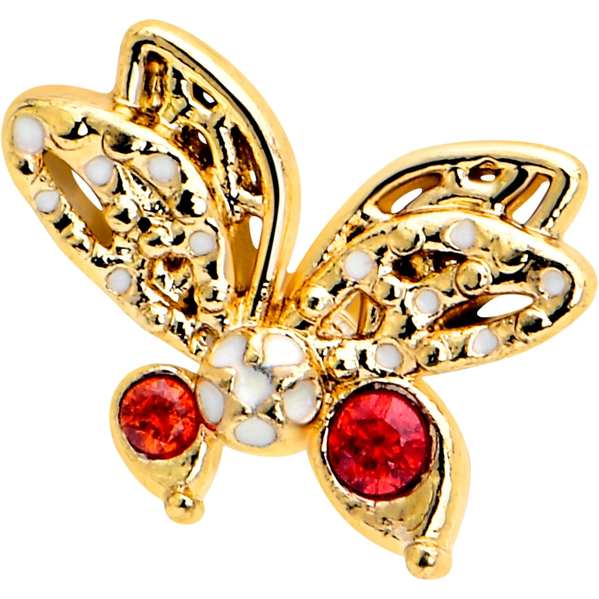 20 Gauge 7mm Red CZ Gem Gold Tone Drama Butterfly L Shape Nose Ring
