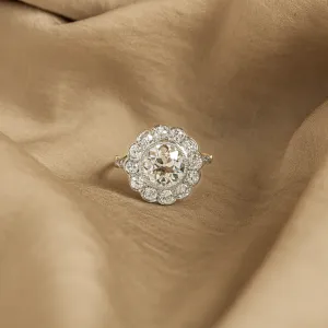 2.13 Carat Old European Diamond Cluster Ring in 18K Yellow Gold Platinum GIA Certified