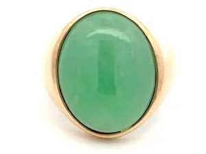 22 Carat Oval Cabochon Green Jade Ring in 14K Yellow Gold
