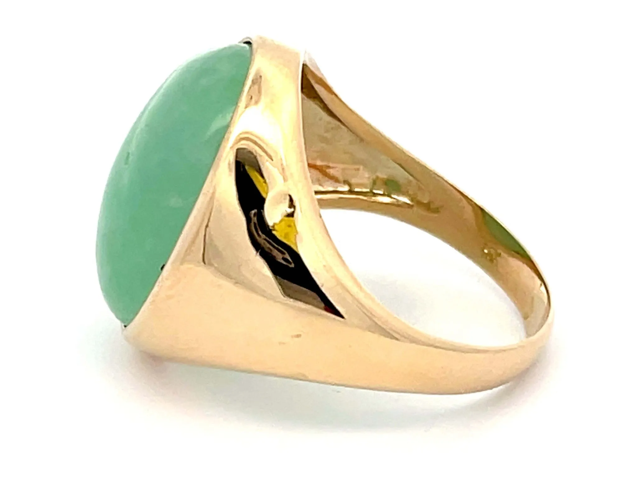 22 Carat Oval Cabochon Green Jade Ring in 14K Yellow Gold