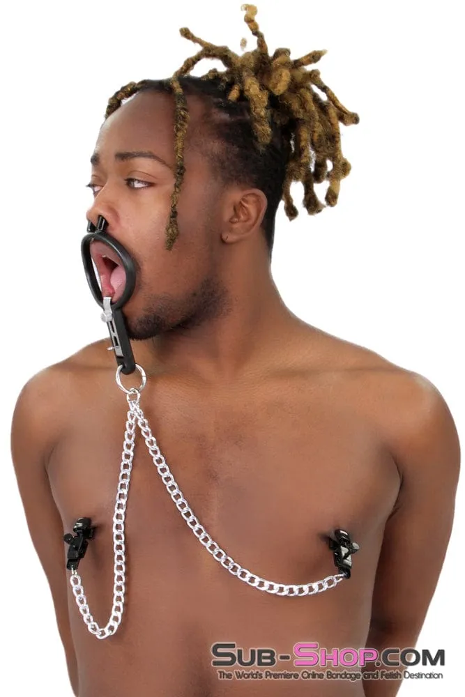 2702M      Open Wide and Take It Mouth Spreader Gag with Nipple Clamps