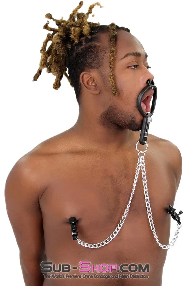 2702M      Open Wide and Take It Mouth Spreader Gag with Nipple Clamps
