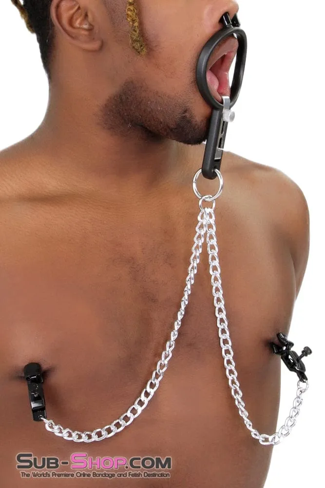 2702M      Open Wide and Take It Mouth Spreader Gag with Nipple Clamps