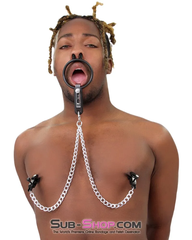 2702M      Open Wide and Take It Mouth Spreader Gag with Nipple Clamps