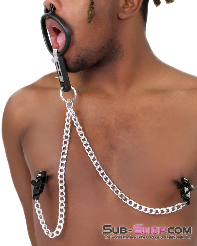 2702M      Open Wide and Take It Mouth Spreader Gag with Nipple Clamps