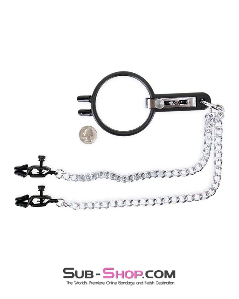 2702M      Open Wide and Take It Mouth Spreader Gag with Nipple Clamps