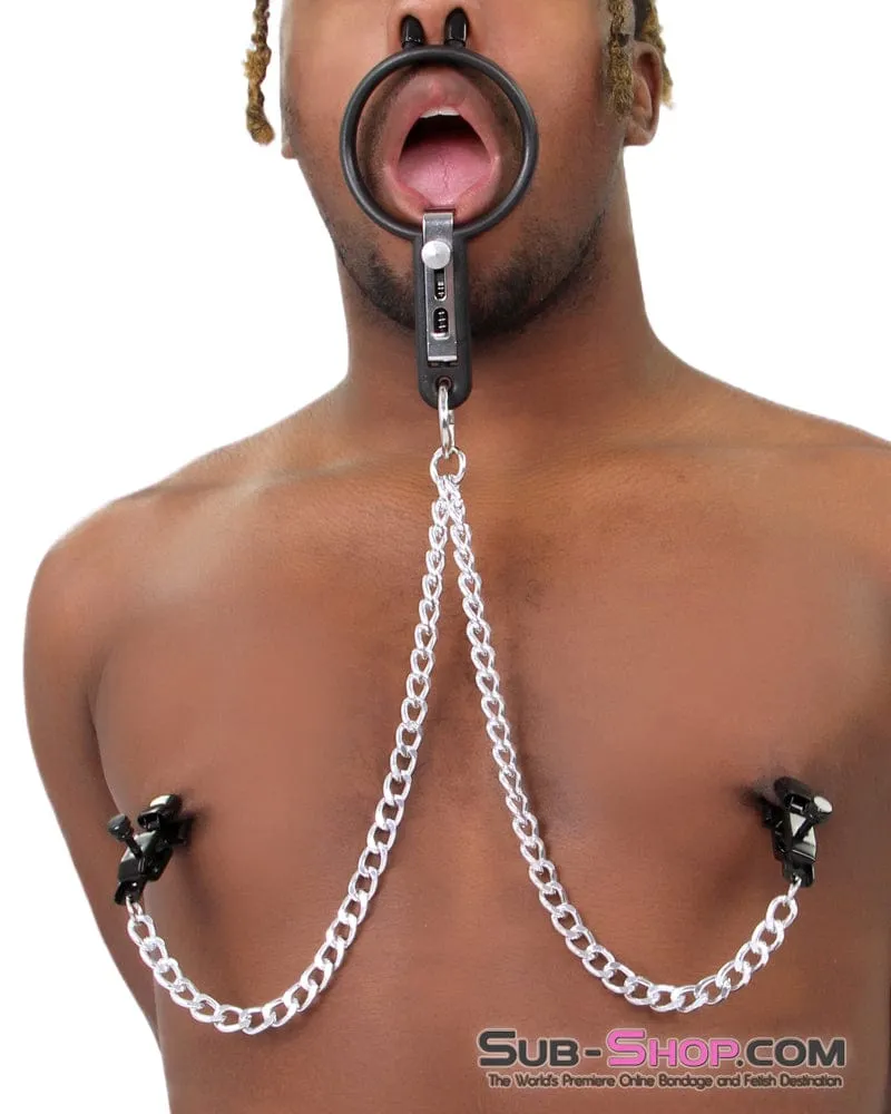 2702M      Open Wide and Take It Mouth Spreader Gag with Nipple Clamps