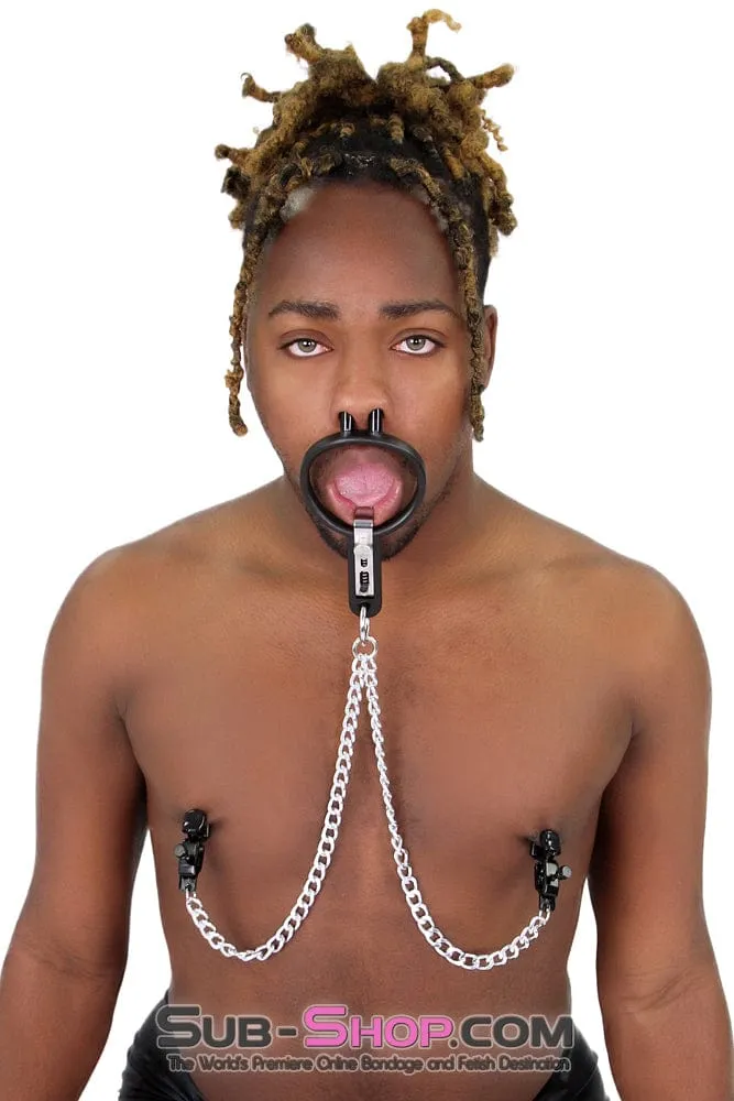 2702M      Open Wide and Take It Mouth Spreader Gag with Nipple Clamps
