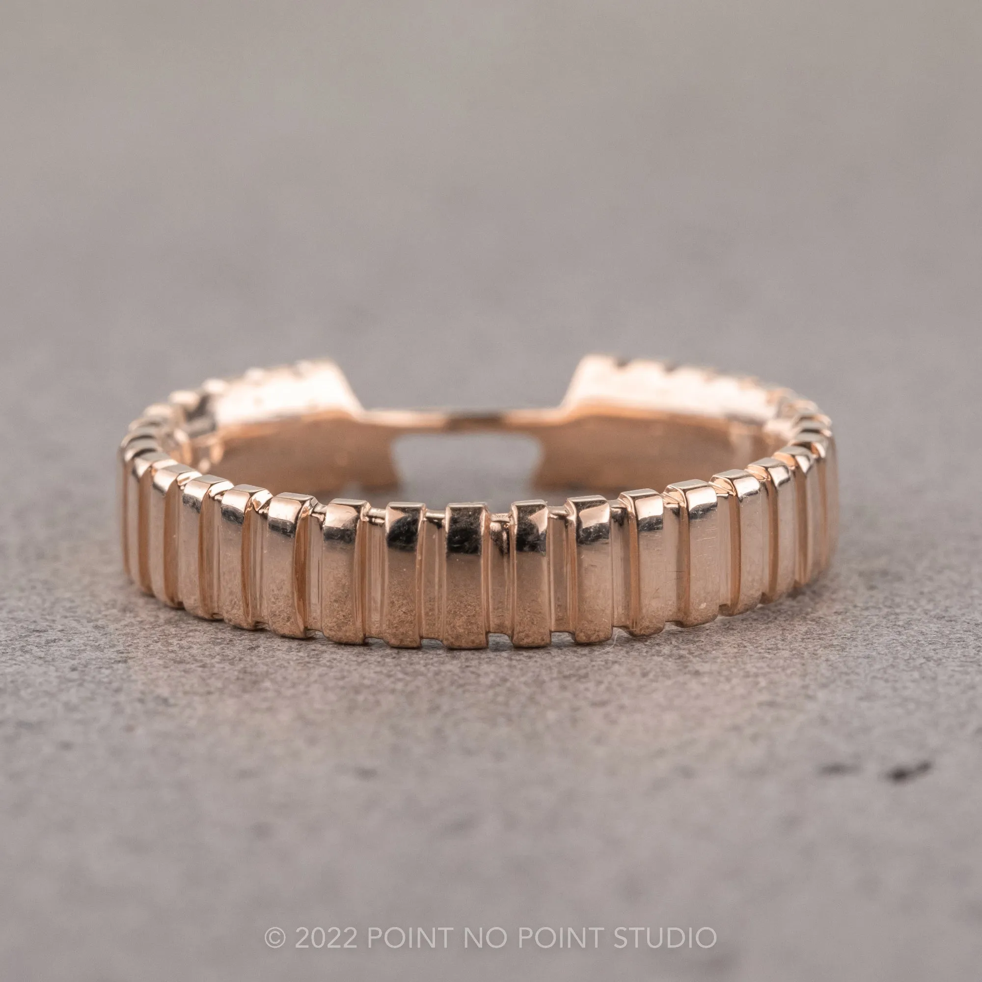 4mm Notched Harper Cuff Wedding Ring, 14k Rose Gold