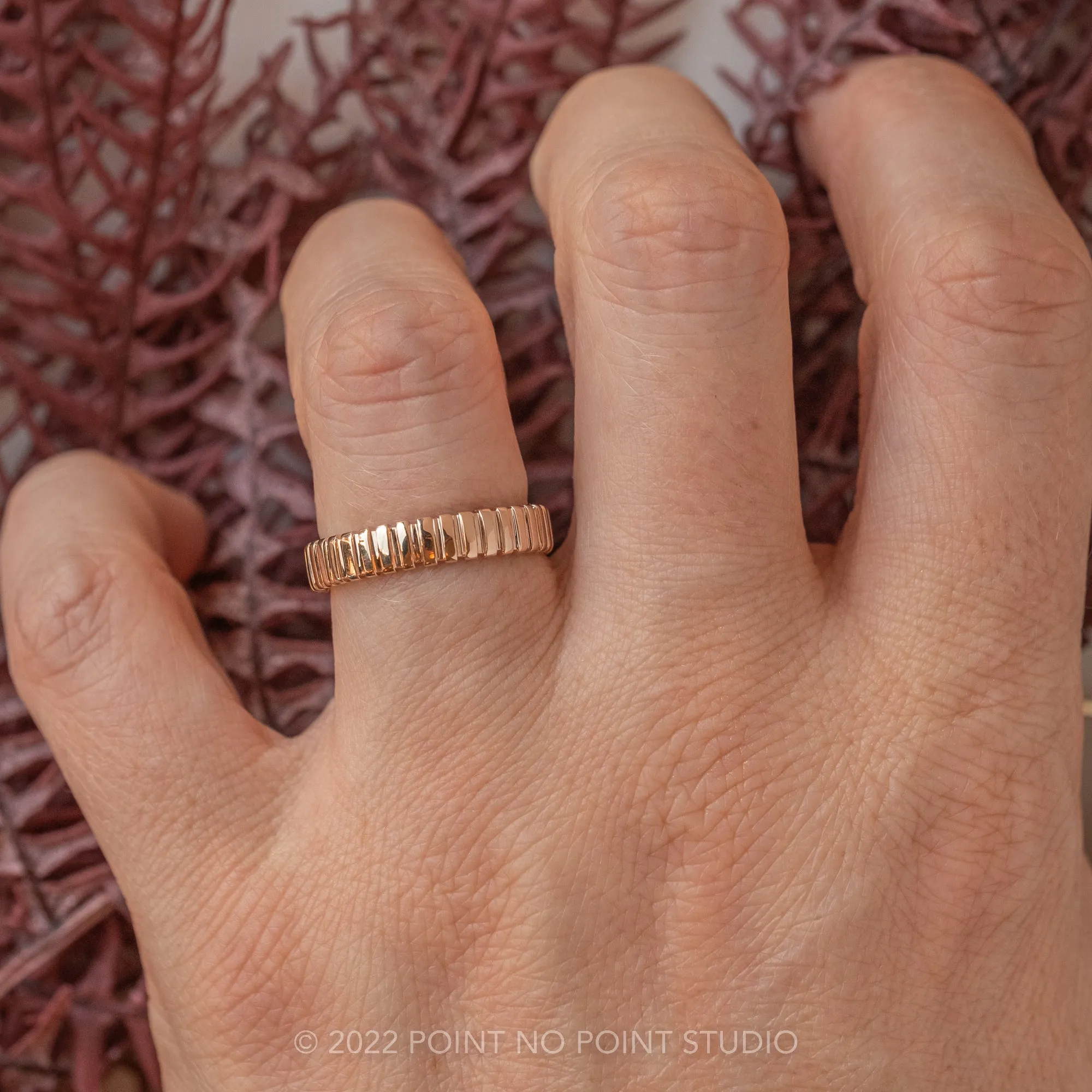 4mm Notched Harper Cuff Wedding Ring, 14k Rose Gold