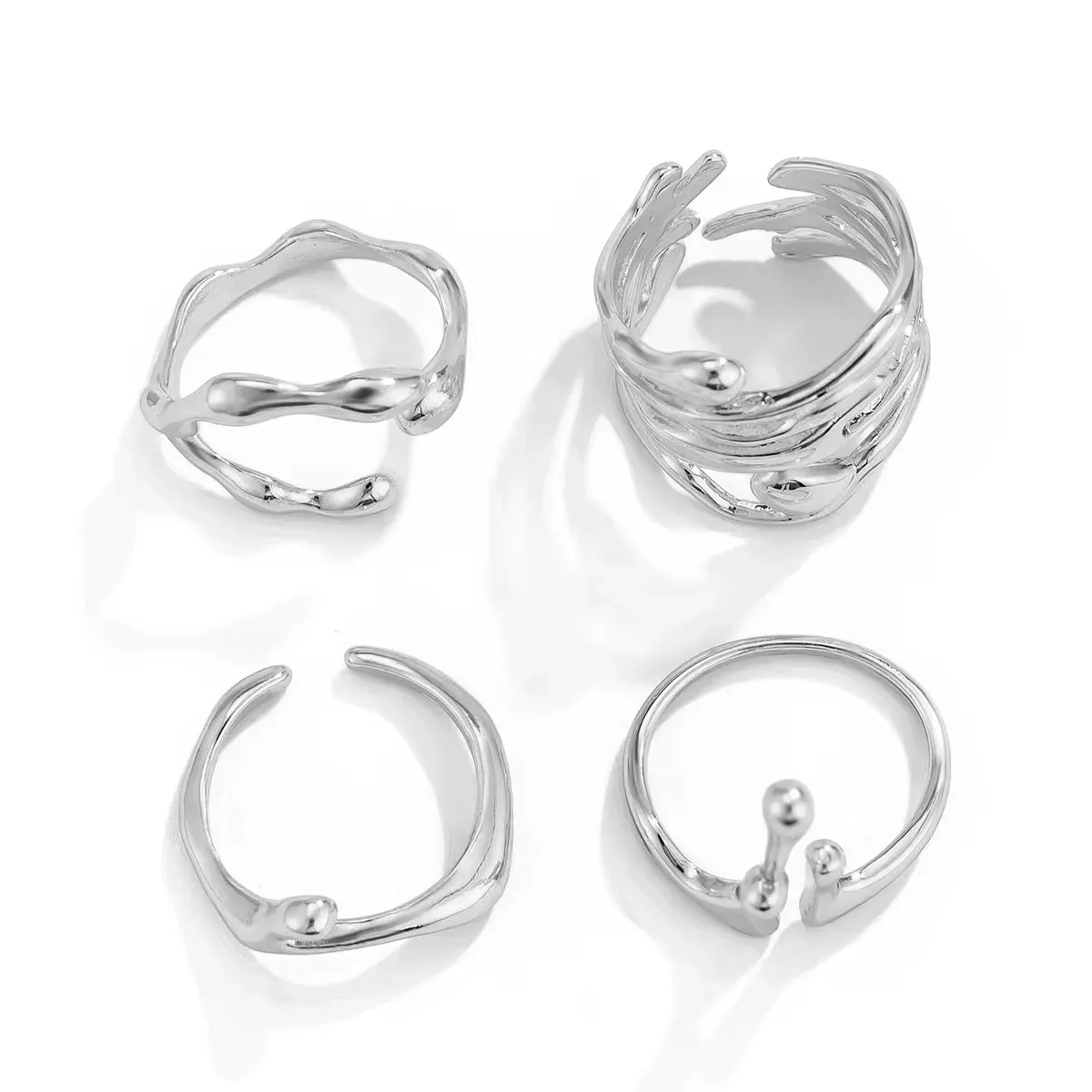 4Pcs Vintage Irregular Lava Open Ring Set