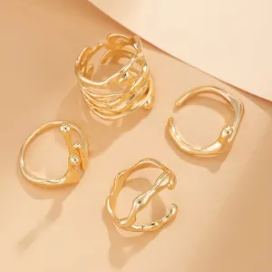 4Pcs Vintage Irregular Lava Open Ring Set