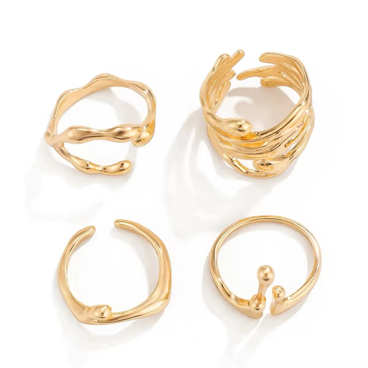4Pcs Vintage Irregular Lava Open Ring Set