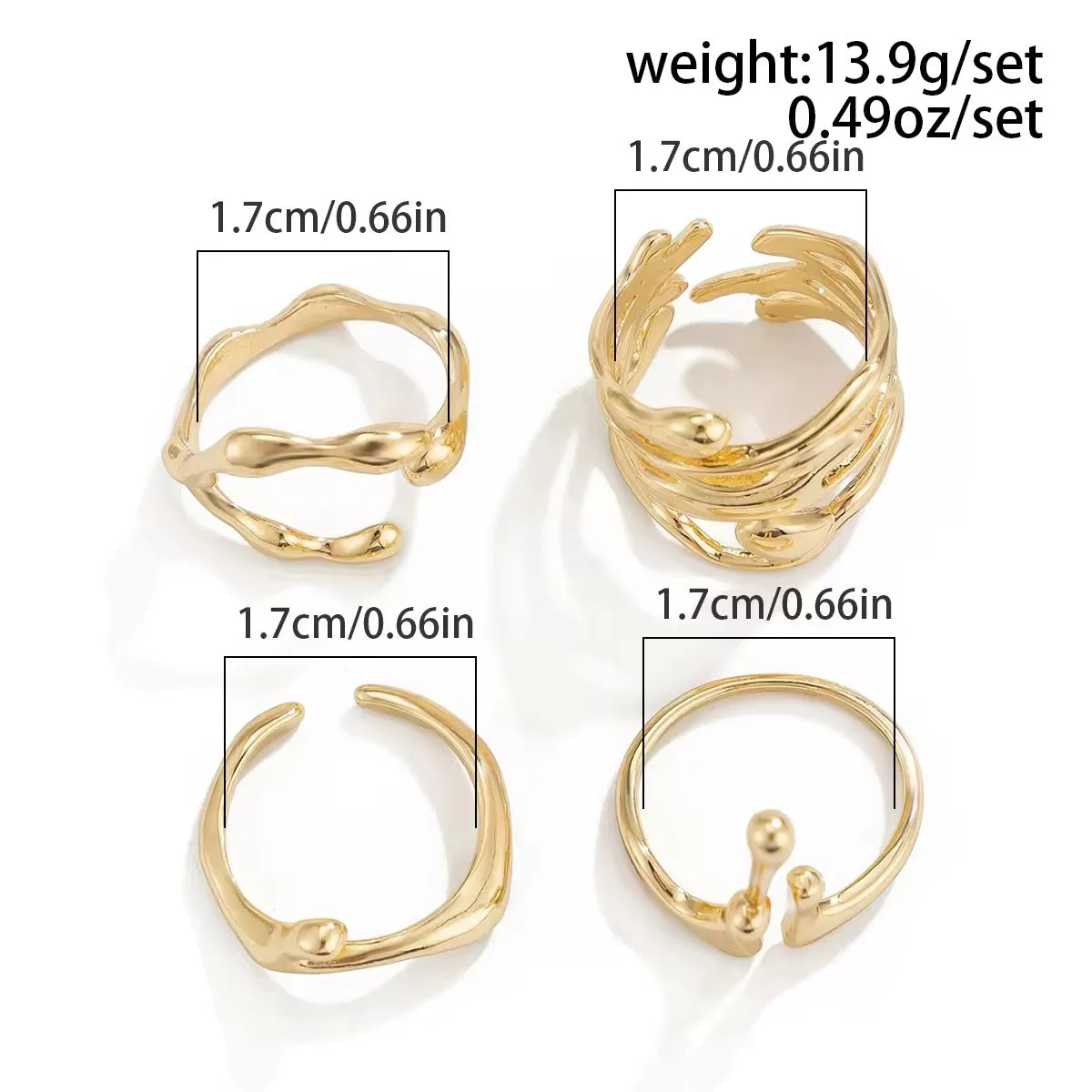 4Pcs Vintage Irregular Lava Open Ring Set