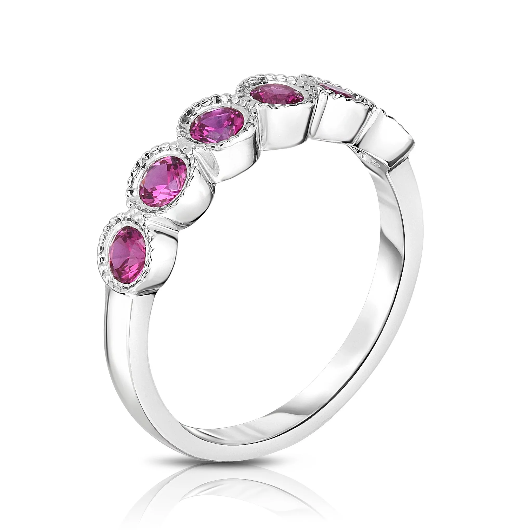 6-Stone Bezel Set 3MM Ruby Ring in 14K White Gold
