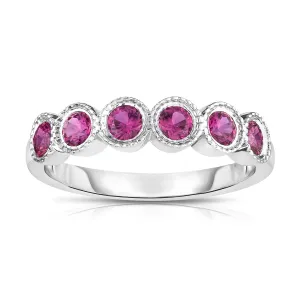 6-Stone Bezel Set 3MM Ruby Ring in 14K White Gold