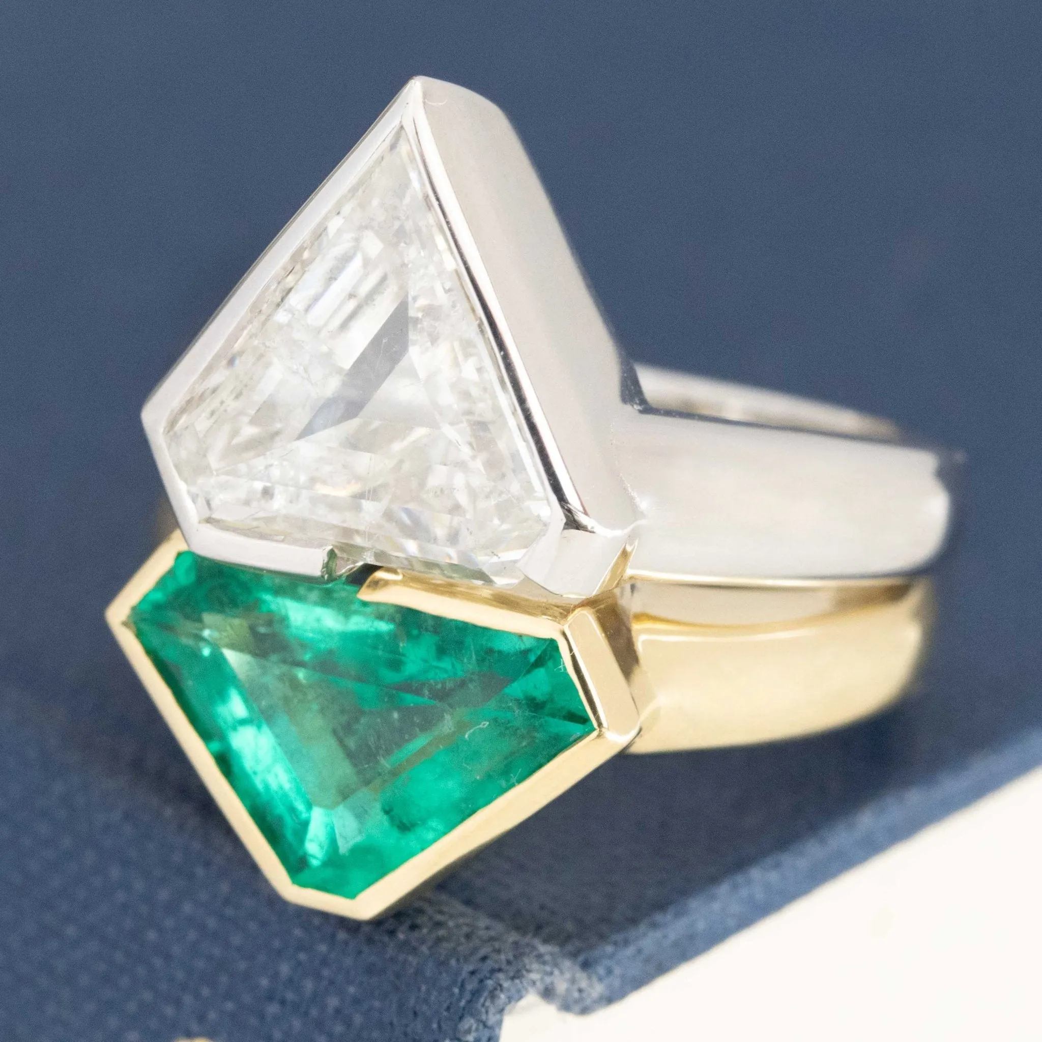 6.51ctw Diamond & Colombian Emerald Toi et Moi Puzzle Ring
