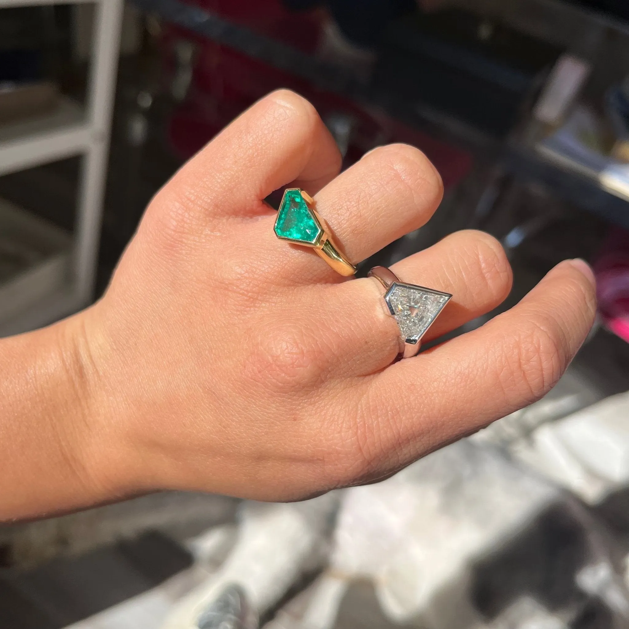 6.51ctw Diamond & Colombian Emerald Toi et Moi Puzzle Ring