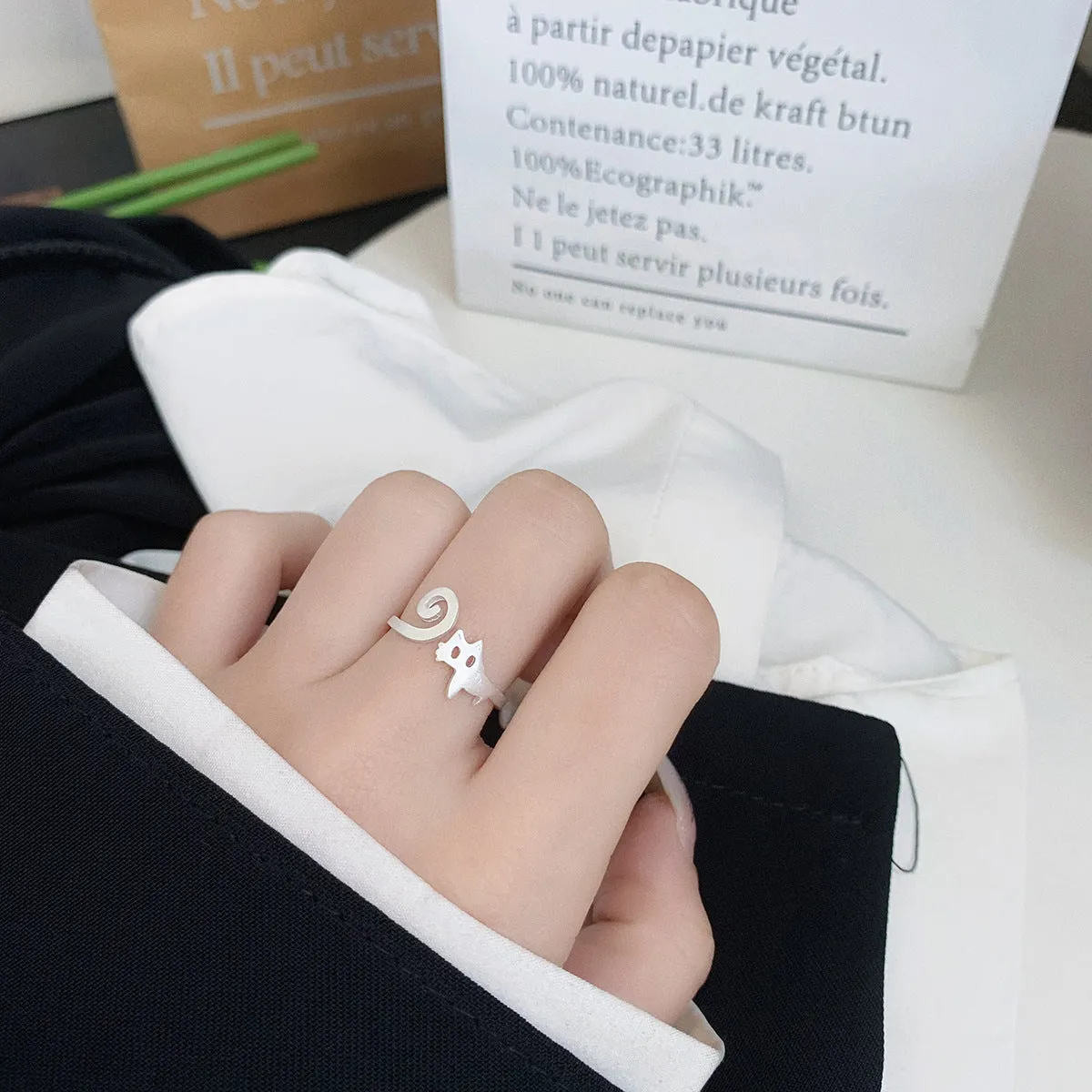 925 Silver Simple Kitten Open Ring