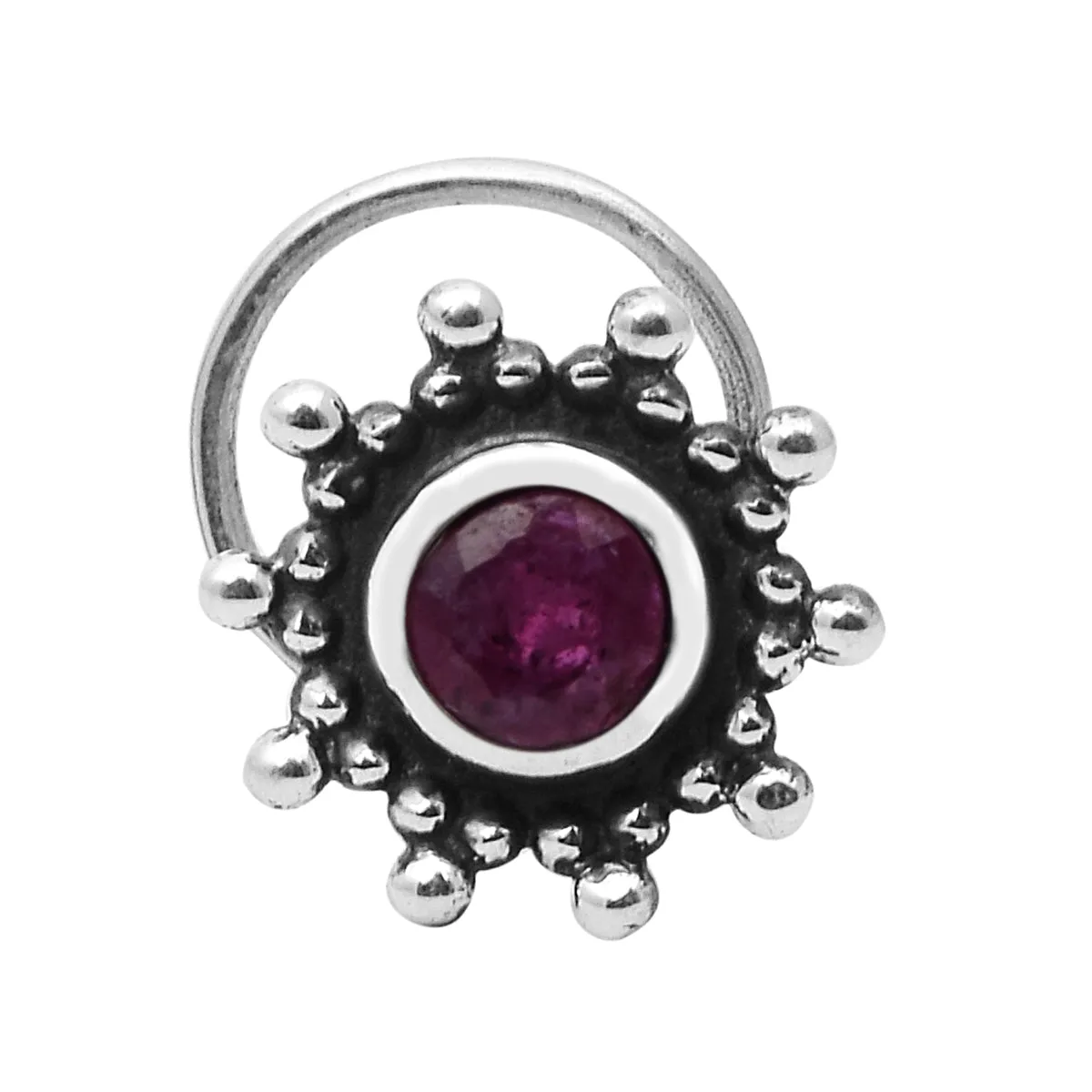 925 Sterling Silver Garnet Studs Nose Ring Vintage Nose Pin For Women