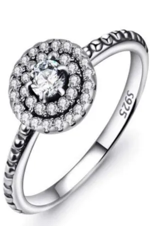 925 Sterling Silver Round Diamond Cluster Ring
