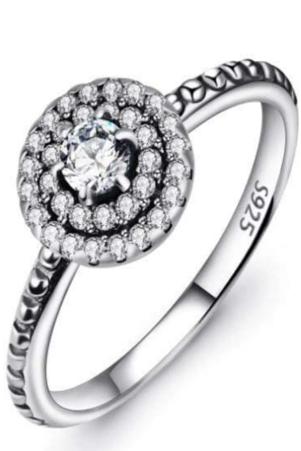 925 Sterling Silver Round Diamond Cluster Ring