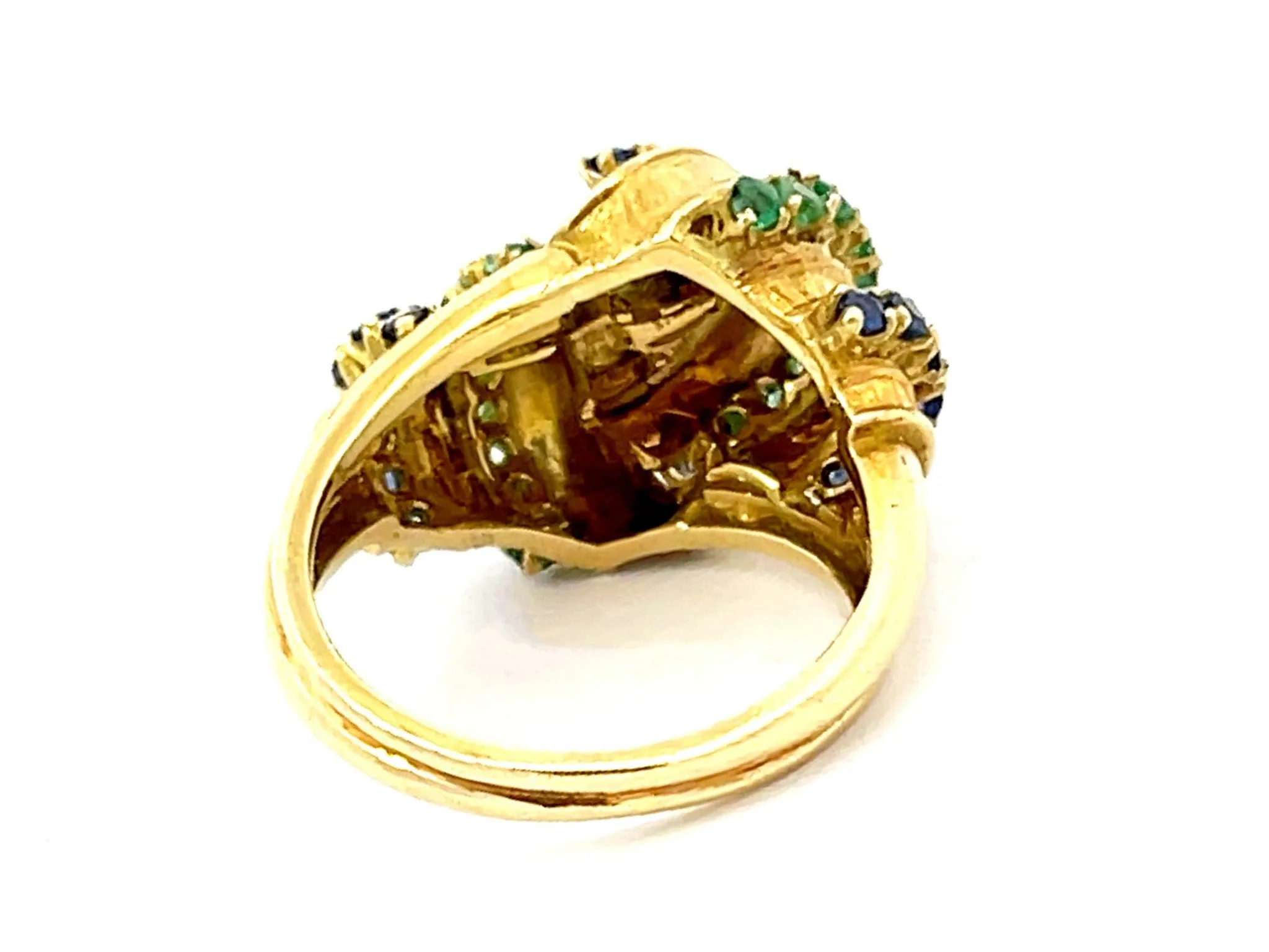 Alternating Sapphire and Emerald Rows Vintage Ring in 18k Yellow Gold