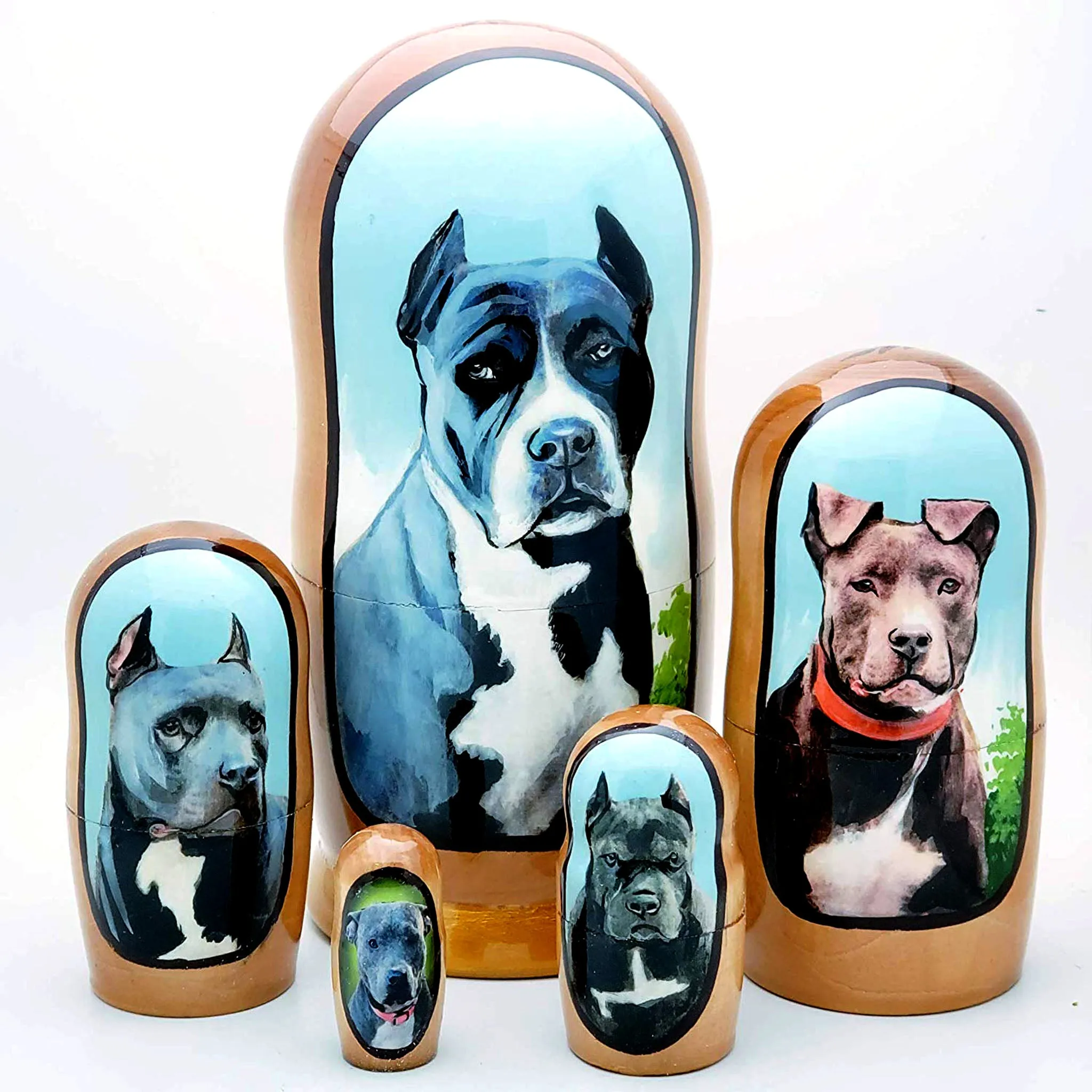 American Pitbull Stacking Doll Blue Nose Pit Set 7"Tall
