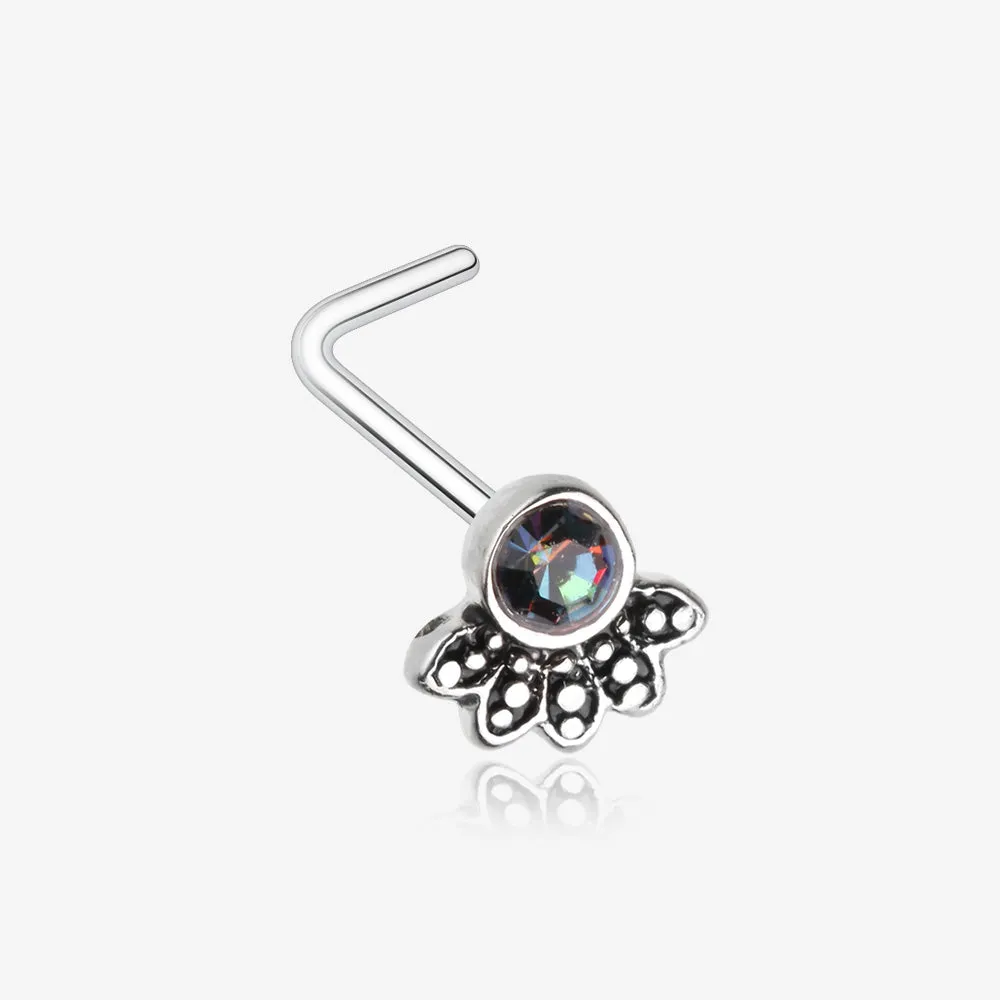 Antique Bali Floral Sparkle L-Shaped Nose Ring