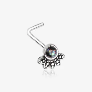 Antique Bali Floral Sparkle L-Shaped Nose Ring