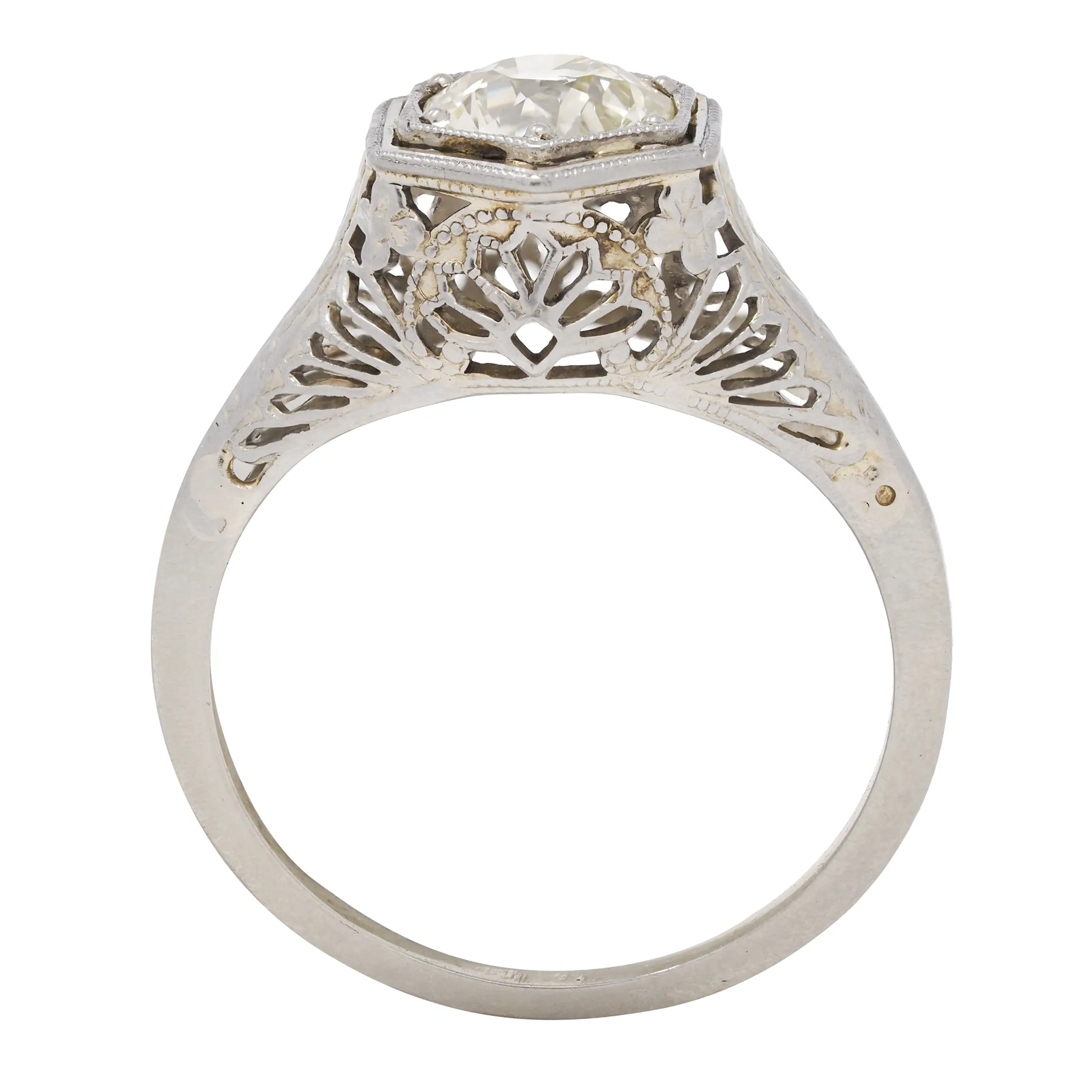 Art Deco 0.90 CTW Old European Diamond Platinum Fan Vintage Engagement Ring