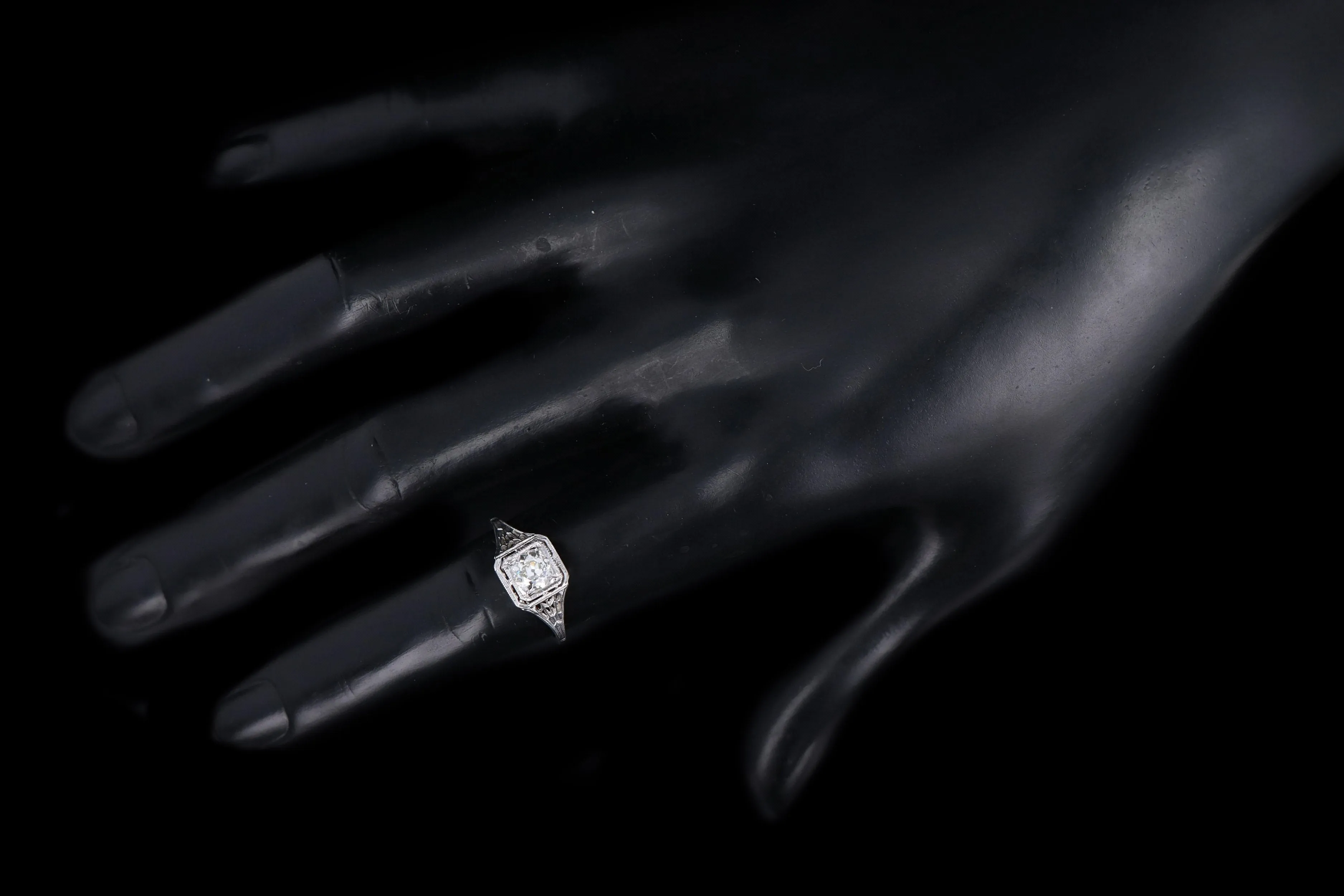 Art Deco 14K White Gold .60 Old European Cut Diamond Filigree Engagement Ring EGL Certified