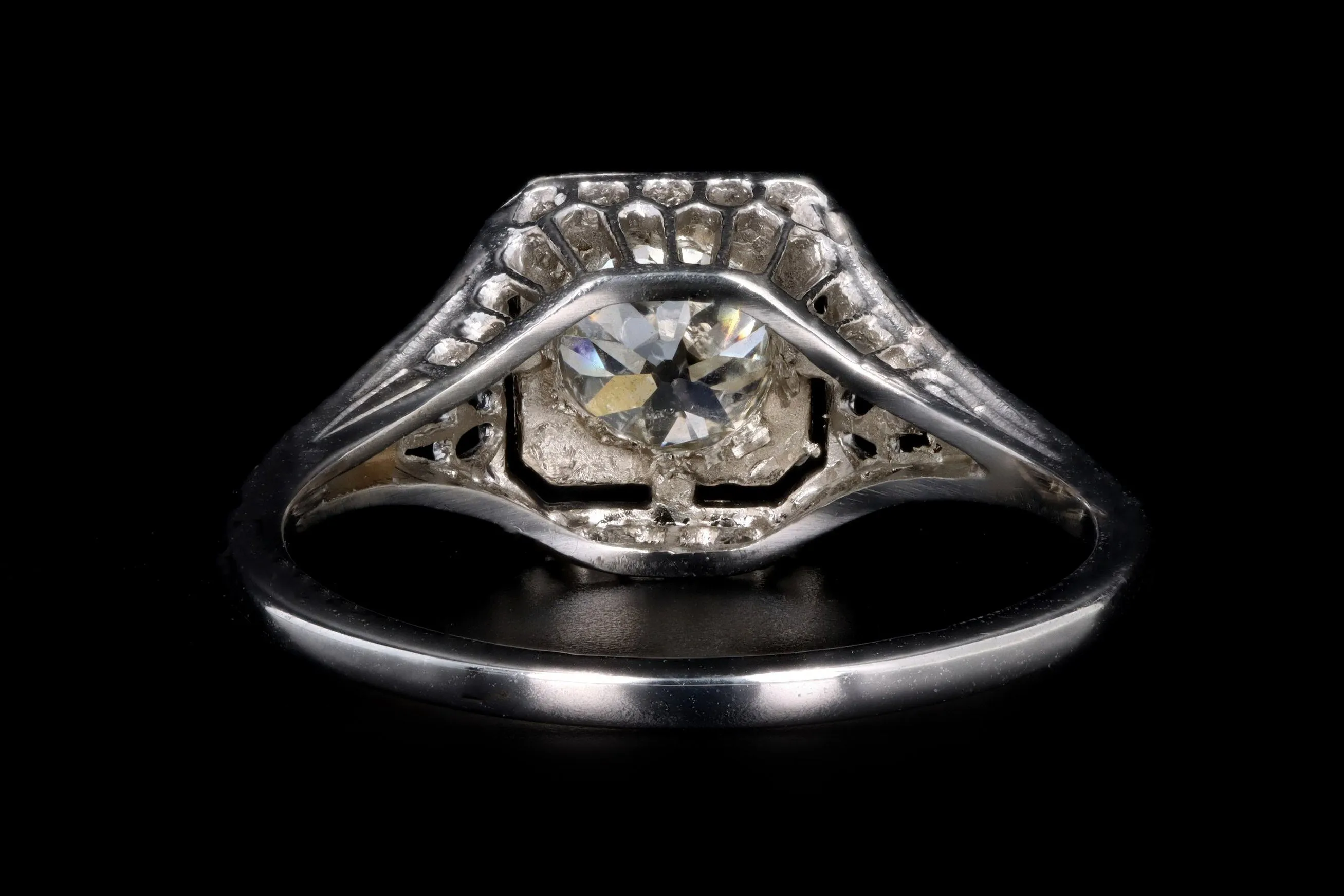 Art Deco 14K White Gold .60 Old European Cut Diamond Filigree Engagement Ring EGL Certified