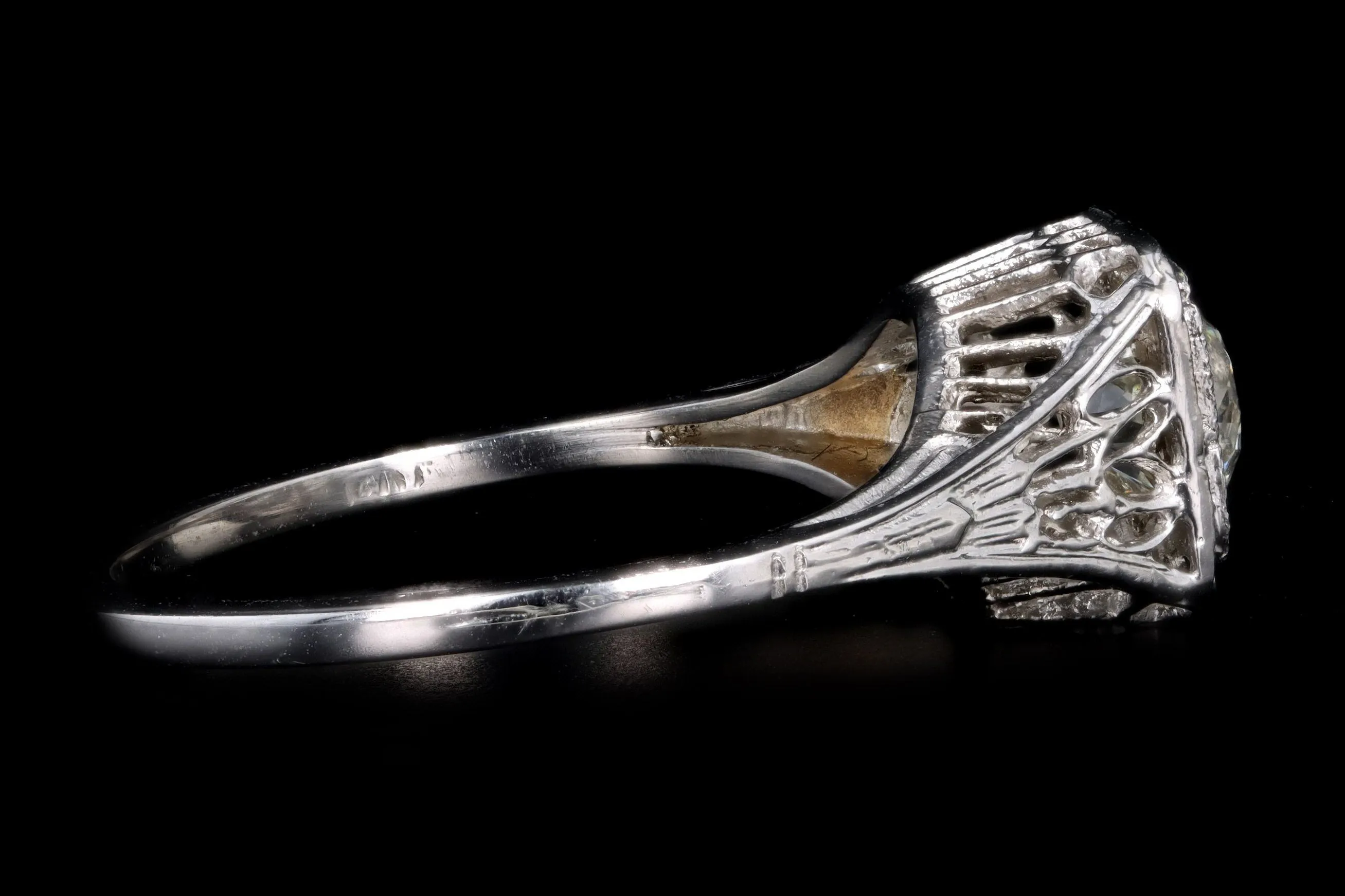 Art Deco 14K White Gold .60 Old European Cut Diamond Filigree Engagement Ring EGL Certified