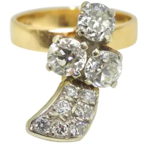 Art Deco 1.5ct Diamond 14k Gold Petite Ring