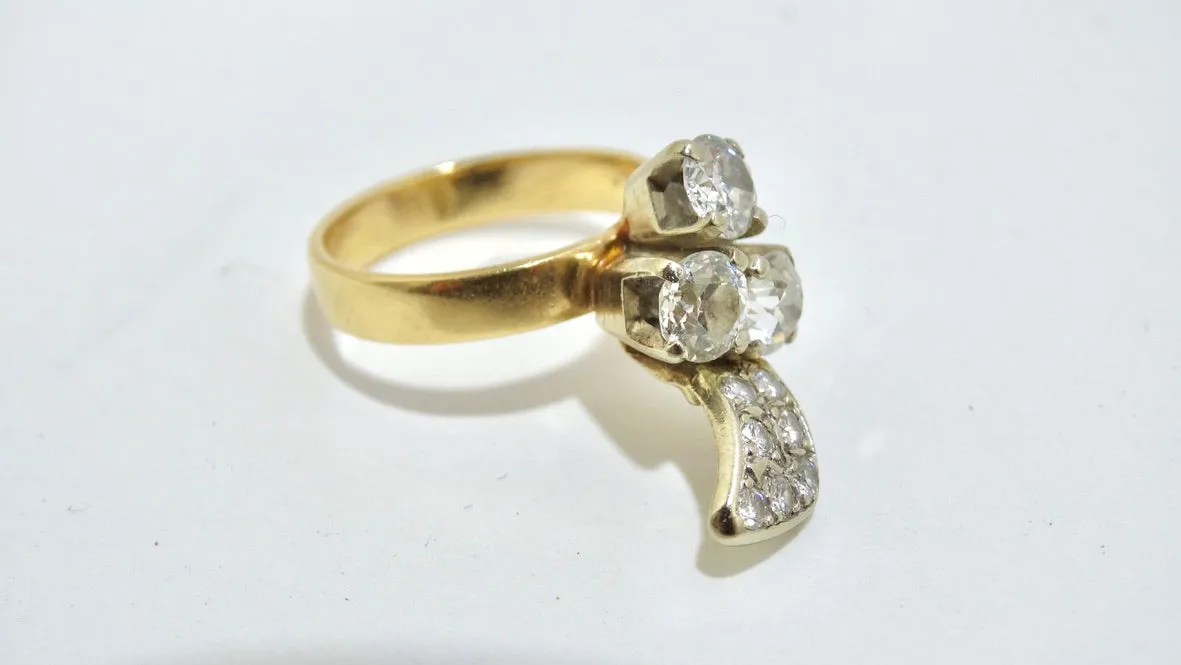 Art Deco 1.5ct Diamond 14k Gold Petite Ring